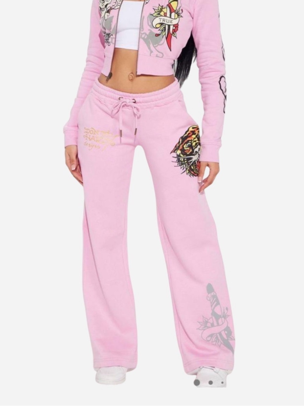 Women's Pink Ed Hardy Wide-Leg Sweatpants